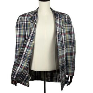 Haspel Mens Plaid Sport Coat Blazer Unstructured  100% Cotton Two Button Jacket